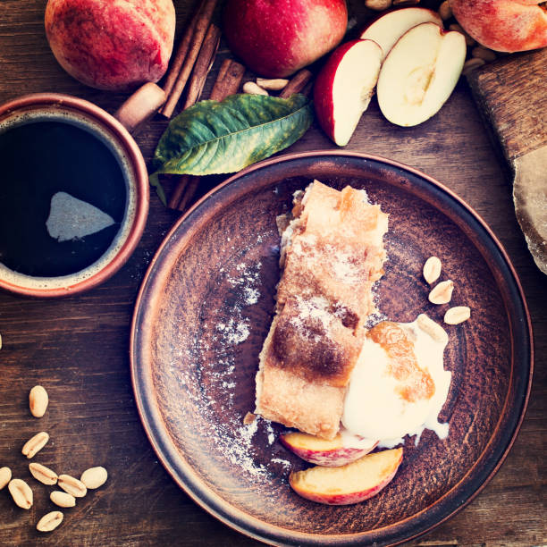 istock strudel with peaches, apples and peanuts 1015662142