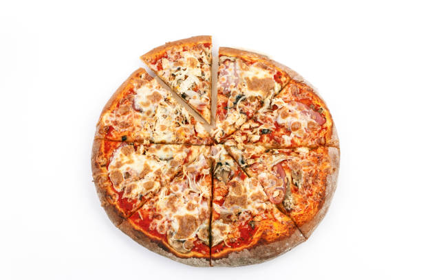 istock Pizza BBQ with bacon, chicken and cheese on a white background. Isolate. View from the top 1015667828