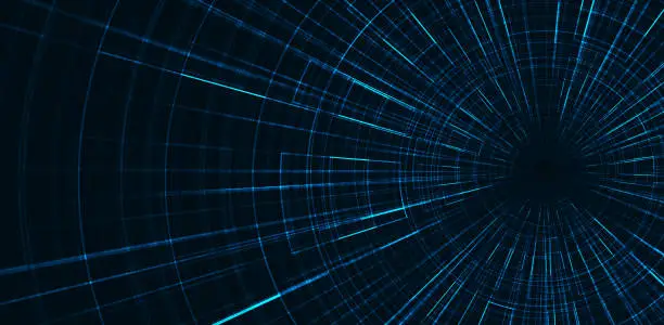 Vector illustration of Hyperspace speed motion on Blue background,warp and expanding movement concept,vector Illustration.