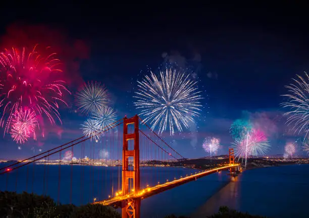 Fireworks over San Francisco, California.