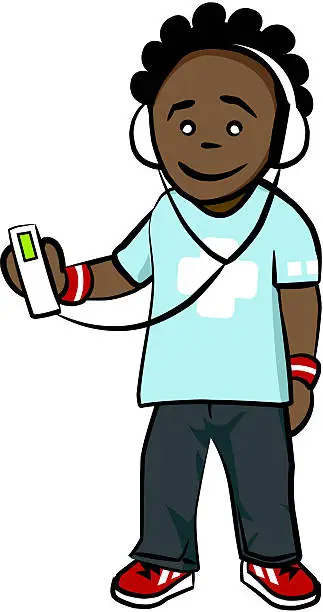 Vector illustration of kid listening to his mp3 player