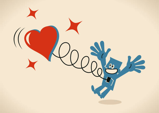 ilustrações de stock, clip art, desenhos animados e ícones de happy man jumping and a big heart springing out of his body - excitement business person ecstatic passion