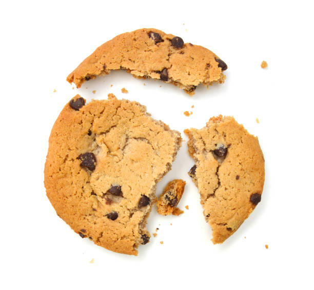 istock Closeup of crumbled chocolate chip cookie on white background 1015716408