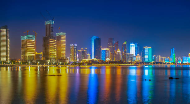 istock Qingdao city architecture landscape night view 1015733140