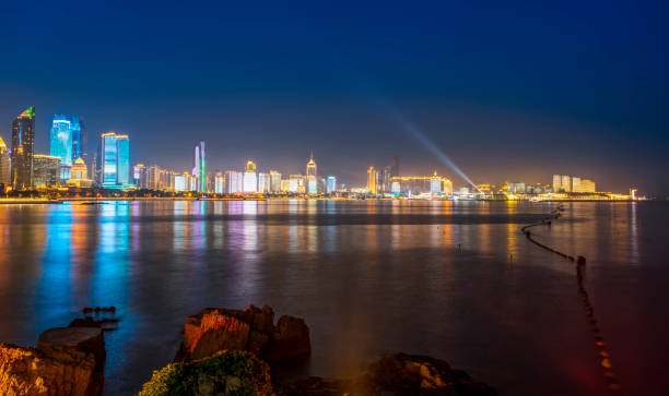 istock Qingdao city architecture landscape night view 1015733184