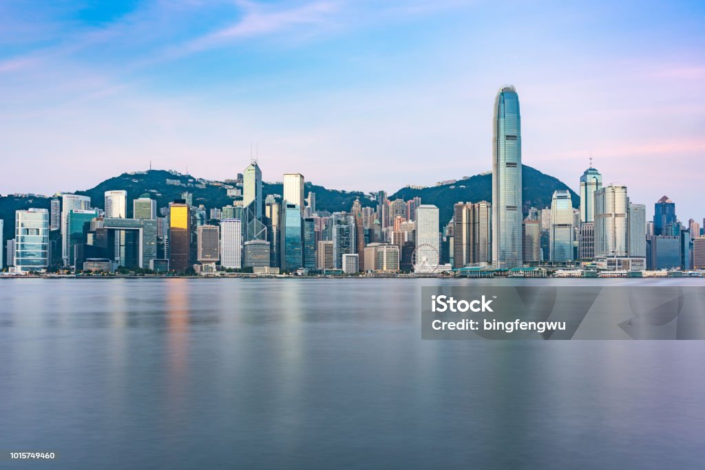 Cenário de horizonte de cidade de Hong Kong - Foto de stock de Hong Kong royalty-free