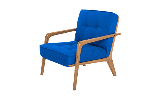 Blue  armchair. Modern designer chair on white background. Texture chair.