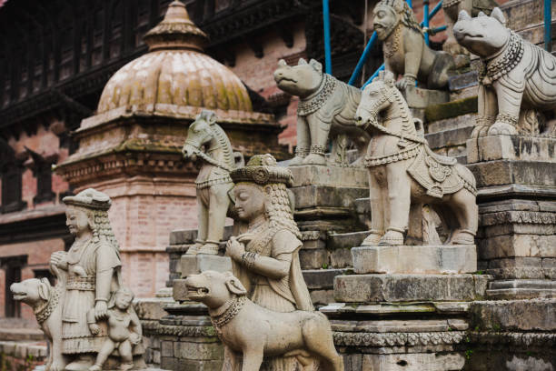 istock Ancient Stone Carving Sculptures in Bhaktapur Durbar Square 1015768336