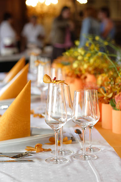 istock Close-up of a table set for a wedding with orange color 101576878