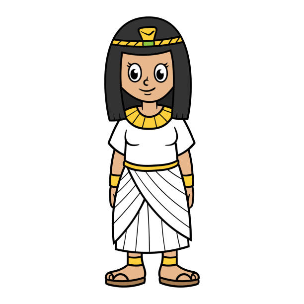 ilustraciones, imágenes clip art, dibujos animados e iconos de stock de dibujos animados antiguos egipcios - traje de reina egipcia