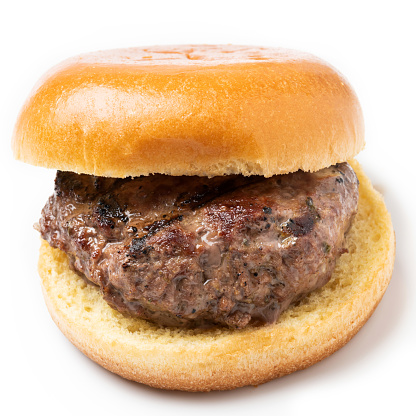 Tasty burger with fish fillet isolated on a white background, close up