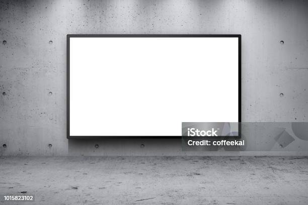 Blank Advertising Billboard Led Panel On Concrete Wall Building Street Roadside Background Stock Photo - Download Image Now