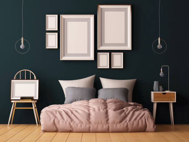 istock mock up posters in bedroom interior. Interior hipster style. 3d rendering, 3d illustration. 1015828336