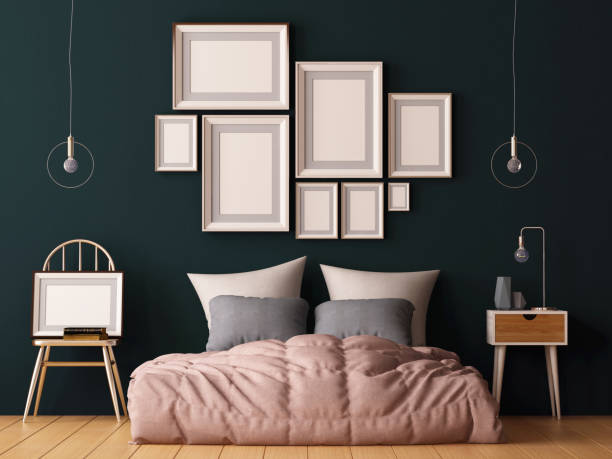 istock mock up posters in bedroom interior. Interior hipster style. 3d rendering, 3d illustration. 1015828400