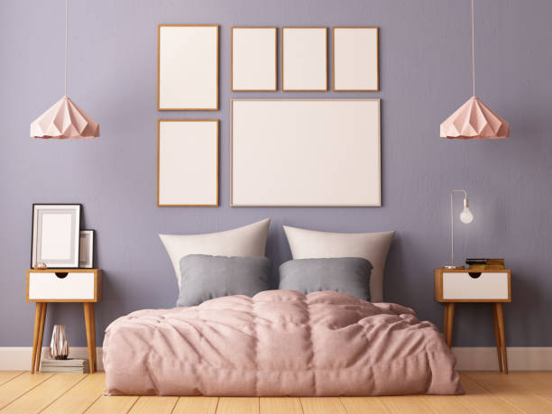 istock mock up posters in bedroom interior. Interior hipster style. 3d rendering, 3d illustration. 1015828406