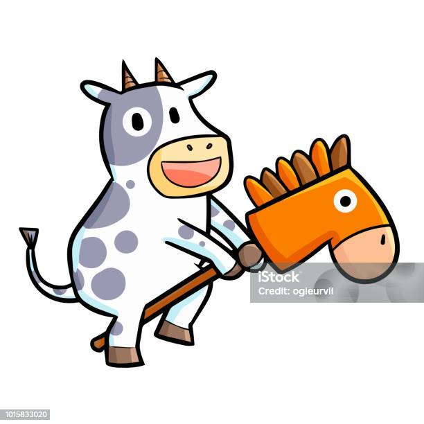 Cow Playing Horse Ride Stock Illustration - Download Image Now - Agriculture, Animal, Beef