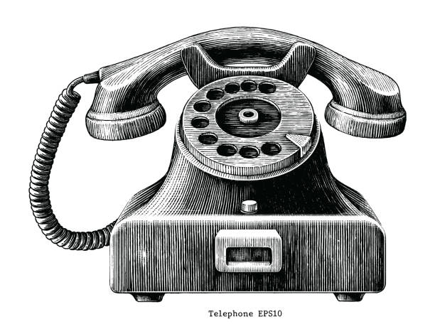 ビンテージ電話手描白い背景で隔離のクリップアート - vintage telephone点のイラスト素材／クリップアート素材／マンガ素材／アイコン素材