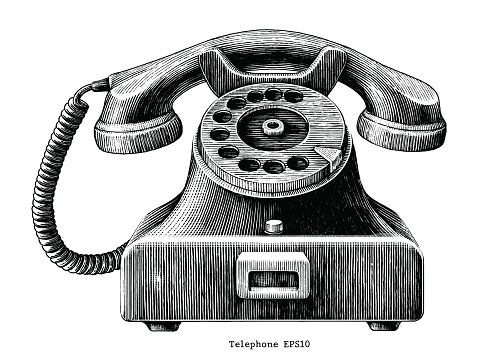 Vintage telephone hand draw clip art isolated on white background