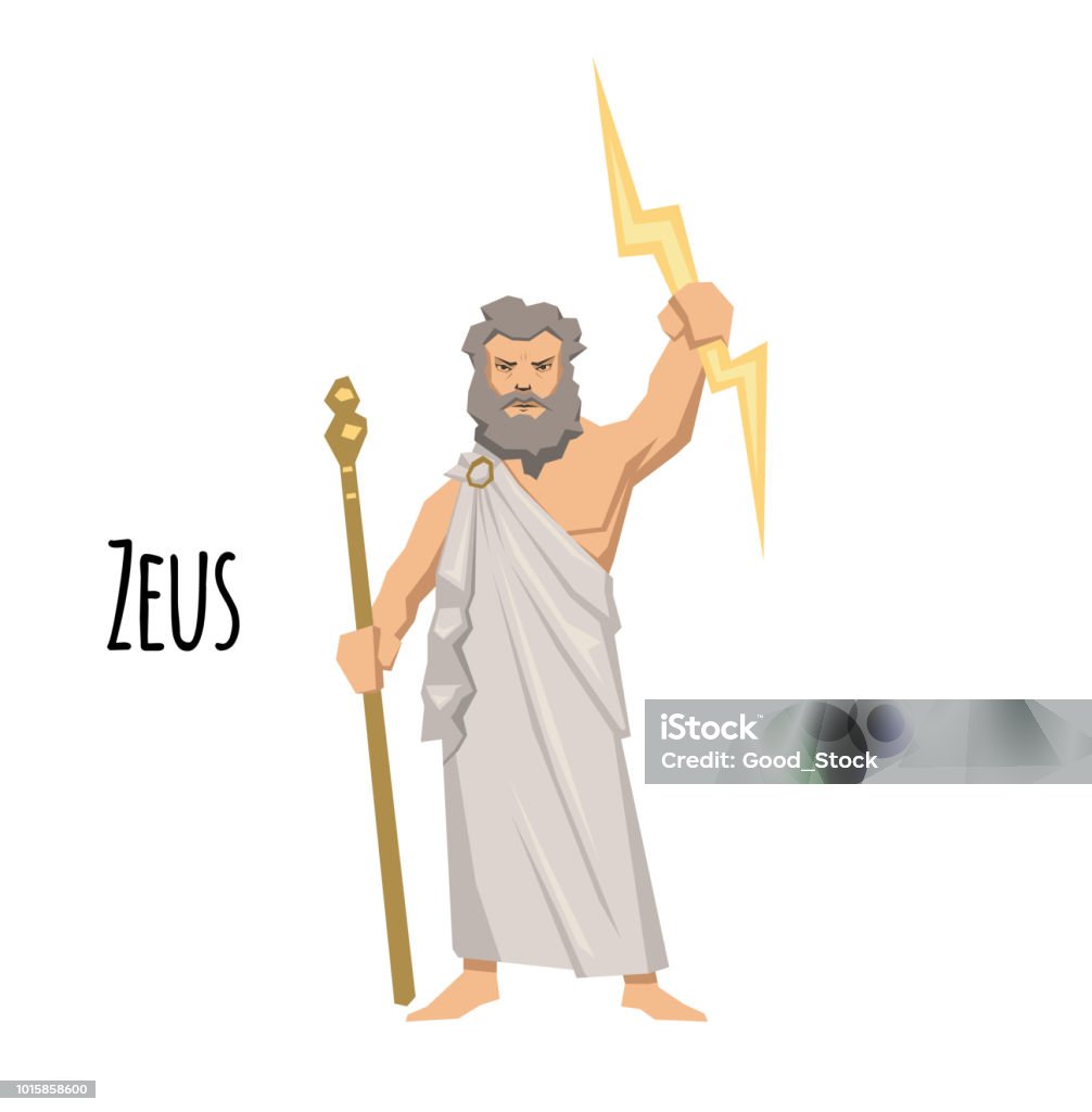 Zeus, the Father of Gods and men, ancient Greek god of sky. Mythology. Flat vector illustration. Isolated on white background. Zeus, the Father of Gods and men, ancient Greek god of sky. Ancient Greece mythology. Flat vector illustration. Isolated on white background. Zeus stock vector