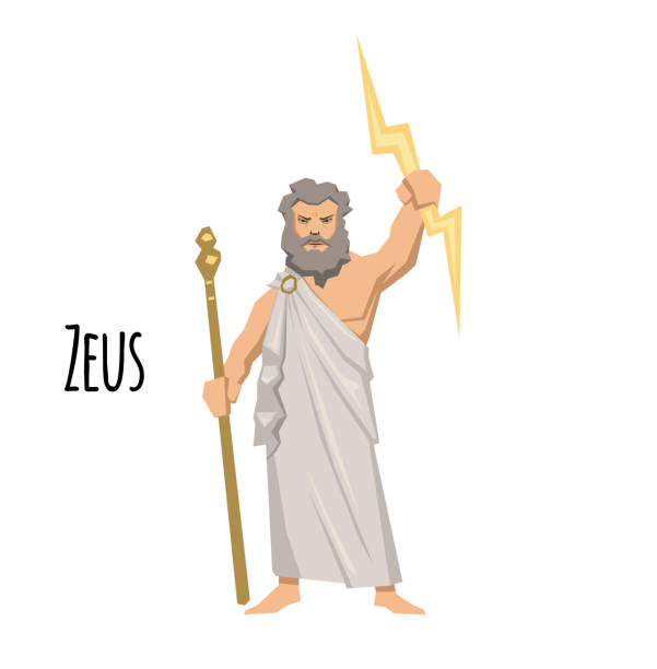 Zeus, the Father of Gods and men, ancient Greek god of sky. Mythology. Flat vector illustration. Isolated on white background. Zeus, the Father of Gods and men, ancient Greek god of sky. Ancient Greece mythology. Flat vector illustration. Isolated on white background. zeus stock illustrations