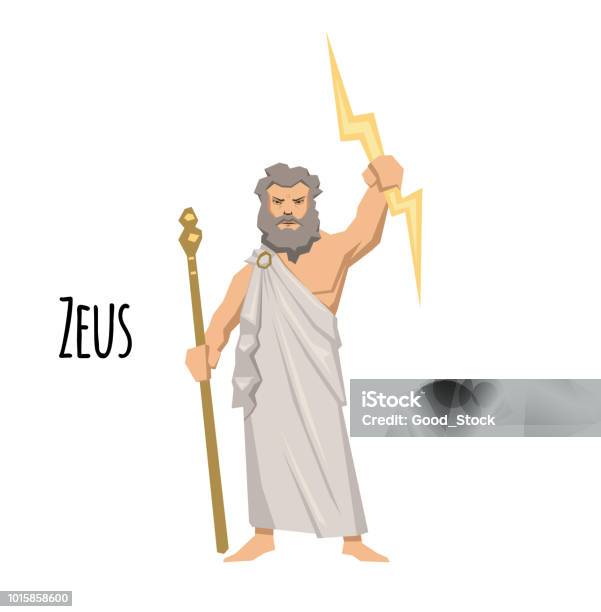 Zeus The Father Of Gods And Men Ancient Greek God Of Sky Mythology Flat Vector Illustration Isolated On White Background Stock Illustration - Download Image Now
