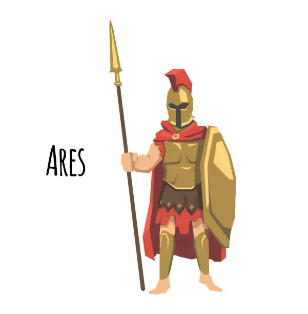 Vector illustration of Ares, ancient Greek god od of war. Mythology. Flat vector illustration. Isolated on white background.