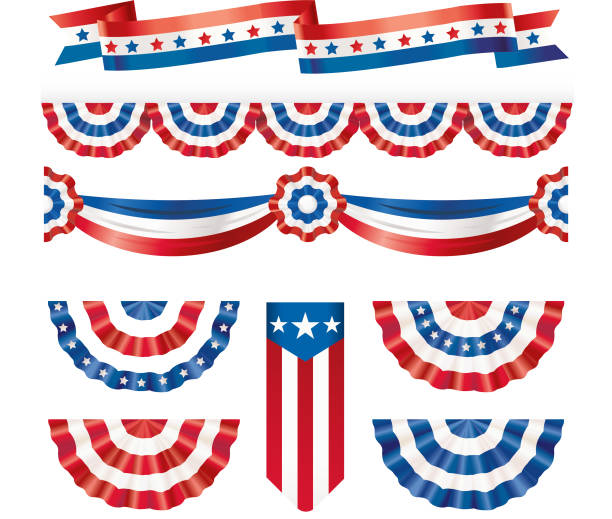 amerikanische seide flaggen - bunte fähnchen stock-grafiken, -clipart, -cartoons und -symbole