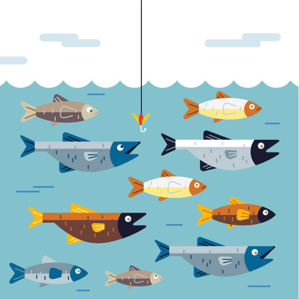ilustraciones, imágenes clip art, dibujos animados e iconos de stock de engancharte - pez ilustraciones