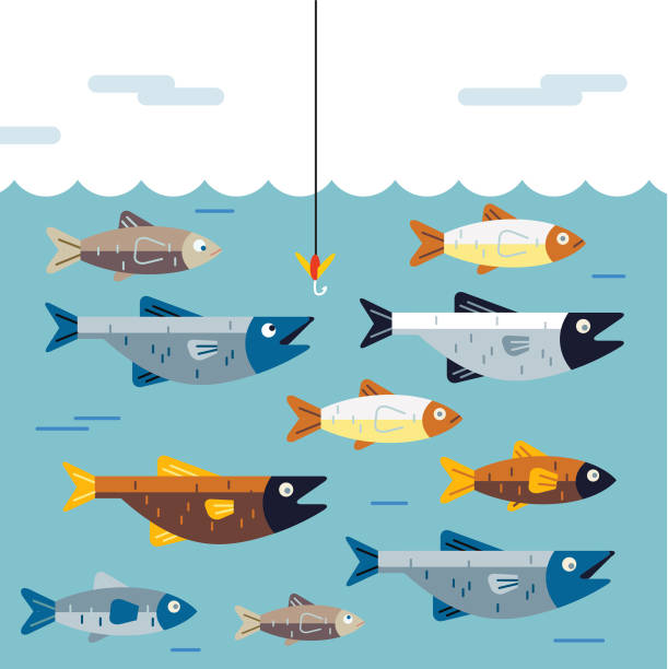 Dont get hooked fish underwater swimming past a fishing hook fishing industry illustrations stock illustrations