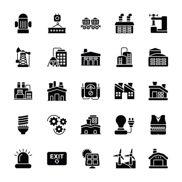 промышленный глиф иконы pack - oil pump flash stock illustrations