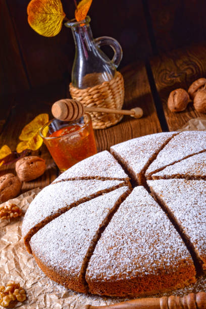 istock Fresh and tasty autumnal walnut cake with honey 1015868476