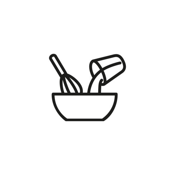 Mixing ingredients line icon Mixing ingredients line icon. Pouring, whipping, whisk. Kitchen utensils concept. Vector illustration can be used for topics like bakery, making cake, recipe ingredient stock illustrations