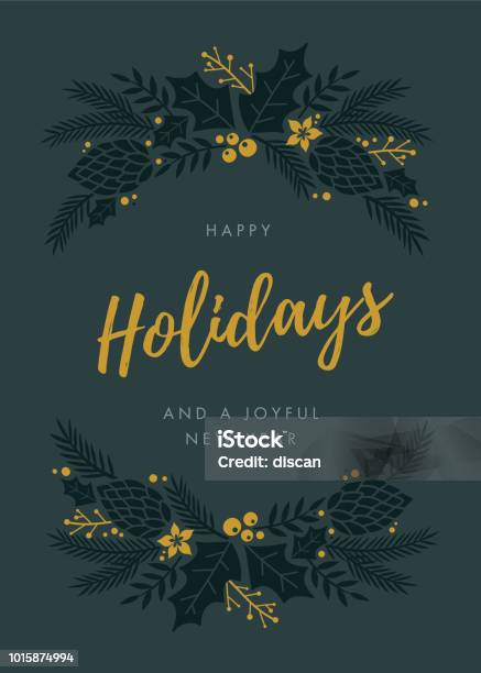 Holidays Card With Wreath Stock Illustration - Download Image Now - Christmas, Holiday - Event, Laurel Wreath