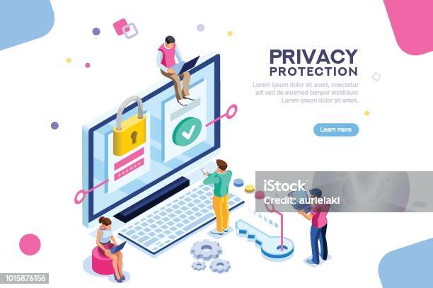 General Data Protection Banner Stock Illustration - Download Image Now - General Data Protection Regulation, Security, Isometric Projection