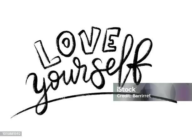 Love Yourself Quote Single Word Modern Calligraphy Text Print Vector Illustration Black And White Ego Stock Illustration - Download Image Now