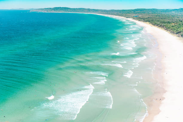 The Byron Bay beach top view in New South Wales,Australia . stock photo