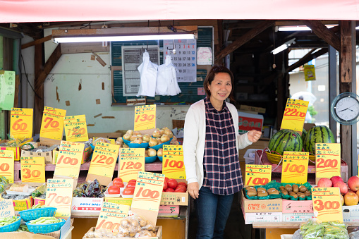 Local small vegetable and fruit shop in Japan