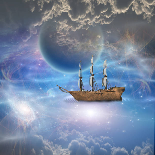 istock Sailing ship with full sails in fantastic scene 1015904644