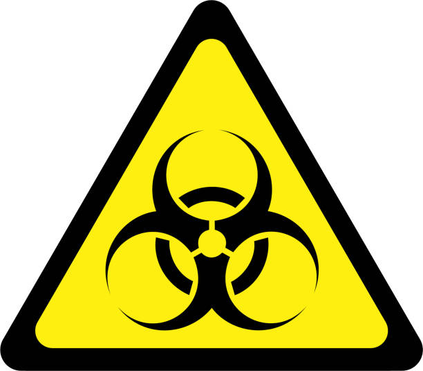 Yellow warning sign with biohazard substances symbol Yellow warning sign with biohazard substances symbol chemical weapons stock illustrations