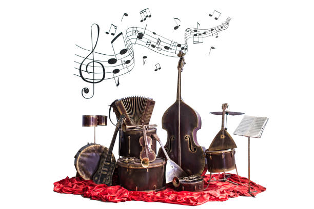istock Old vintage musical instruments on a white background. Classical music instrument 1015928204