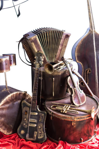 istock Old vintage musical instruments on a white background. Classical music instrument 1015928262