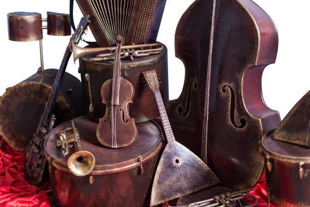 istock Old vintage musical instruments on a white background. Classical music instrument 1015928302
