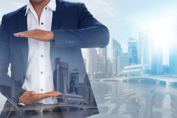 istock Businessman open hand for your text. 1015939000