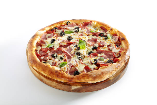 istock Meat Mix Pizza with Parma Ham Isolated on White Background 1015942114