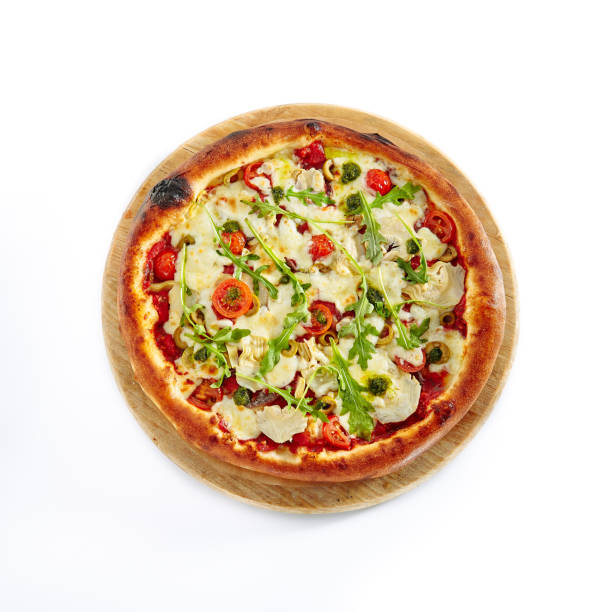 istock Pizza Marinara with Anchovy Isolated on White Background 1015942272