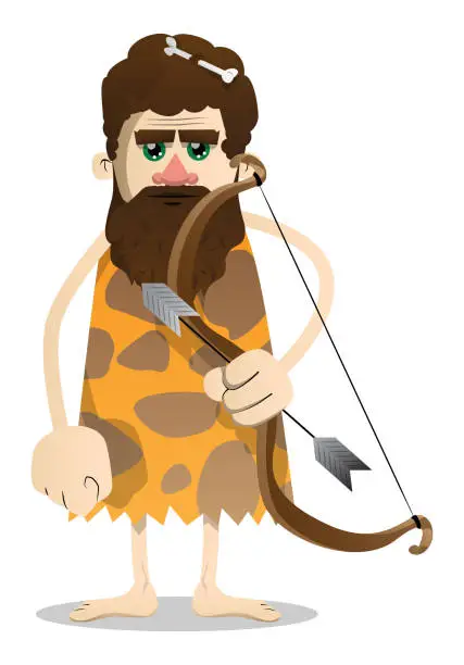 Vector illustration of Caveman with a bow and arrow.