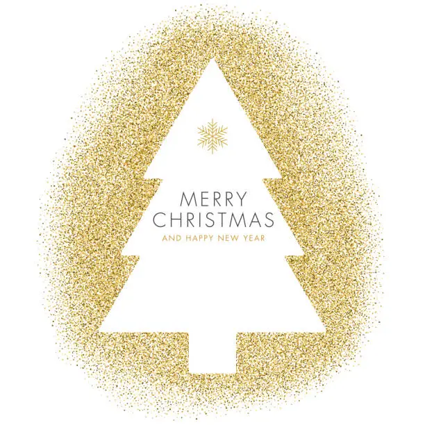 Vector illustration of Christmas tree With Golden Glitter. Holiday Card.