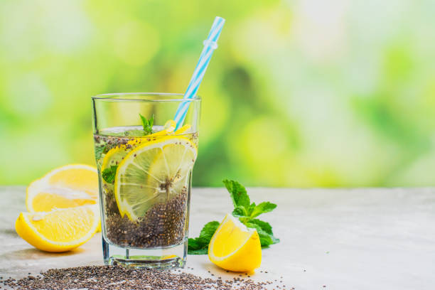 Chia fresca drink with lemon and mint