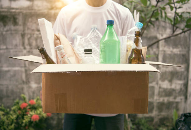 Trash box for recycle and reduce ecology environment. concept save the earth. stock photo