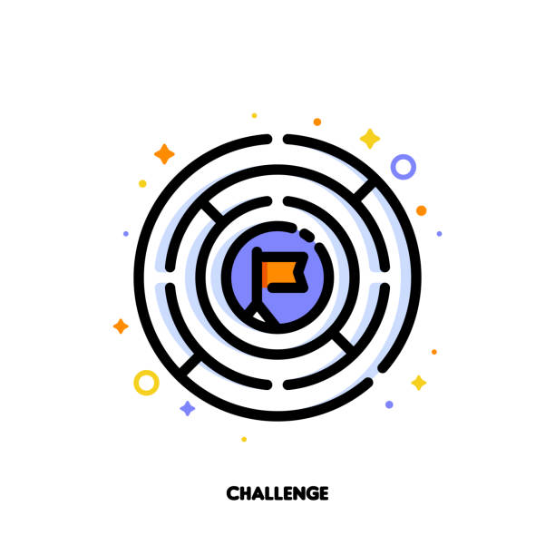 ilustrações de stock, clip art, desenhos animados e ícones de icon of round labyrinth or maze for business challenge concept. flat filled outline style. pixel perfect 64x64. editable stroke - challenge outline choice business